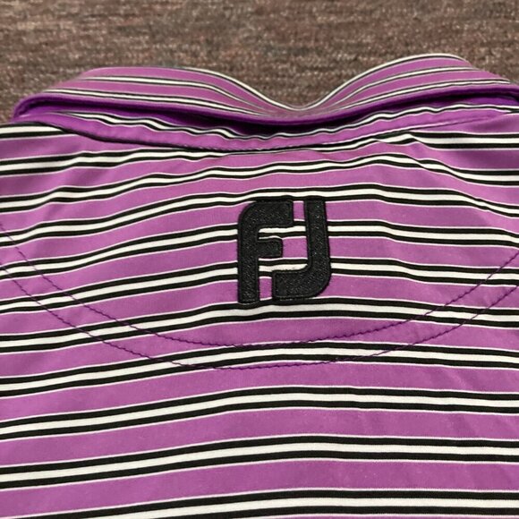 Footjoy Golf Polo Shirt Mens XL Purple White Striped Short Sleeve Lightweight - Picture 3 of 7